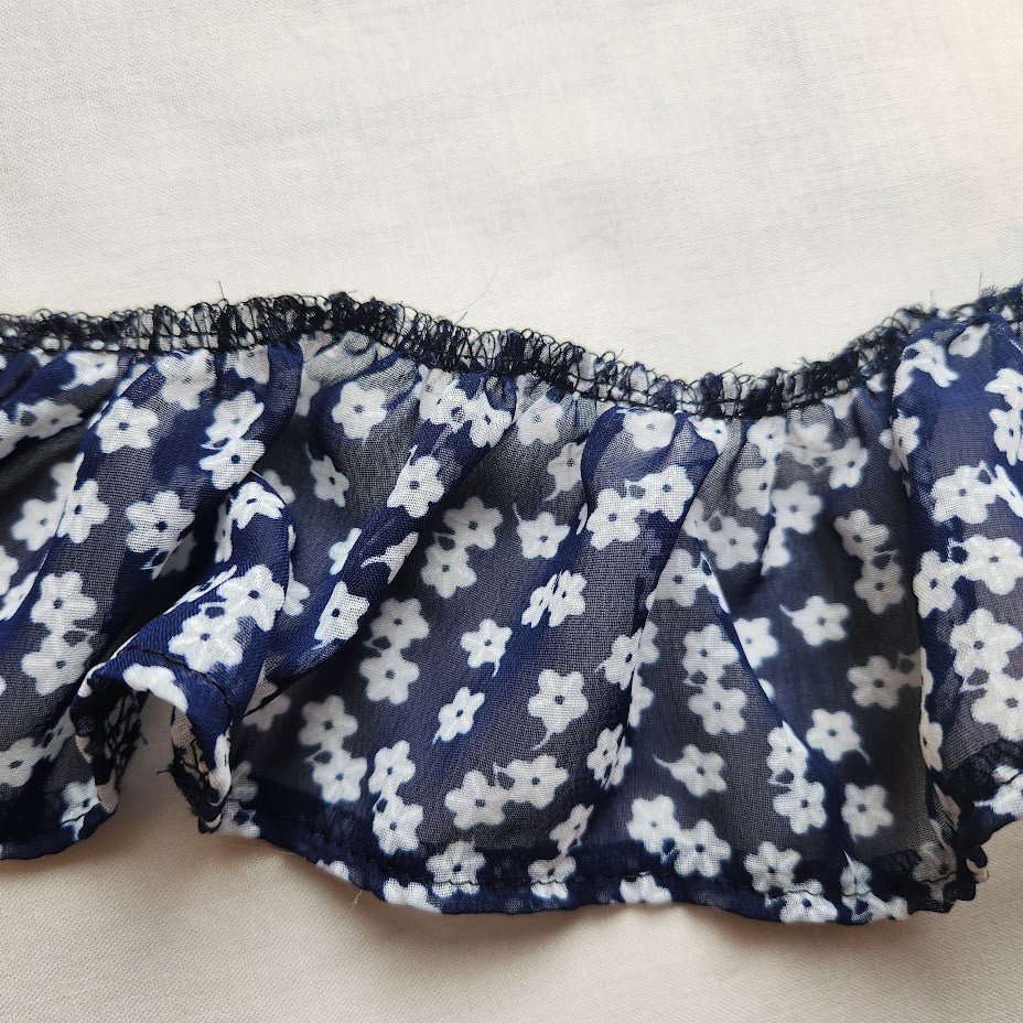 Navy and White Flowered Ruffle Trim