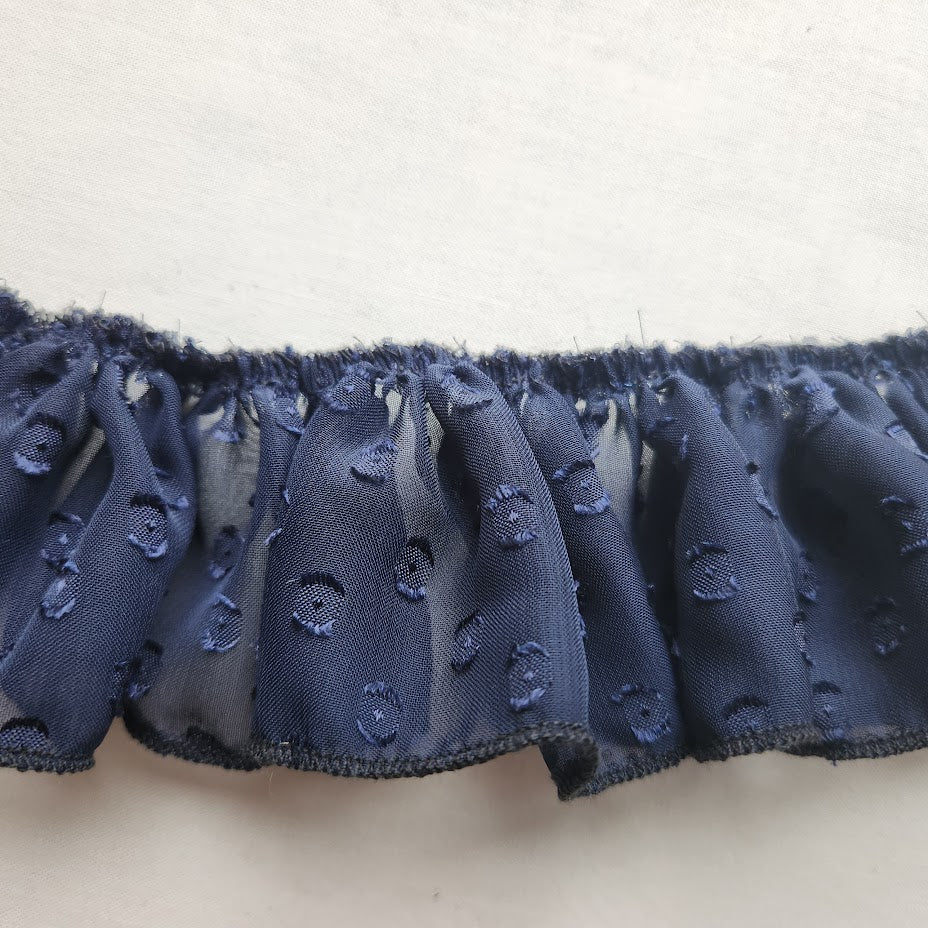 Navy Blue Textured Ruffle Trim