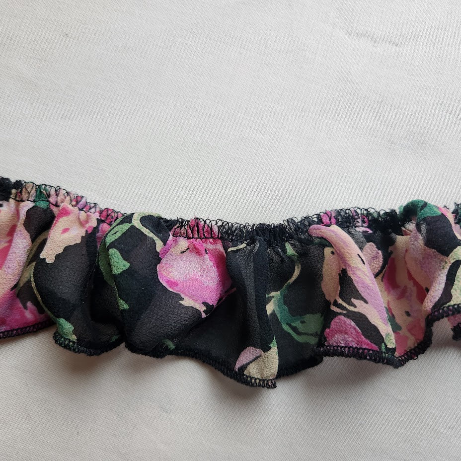 Black and Pink Flowered Ruffle Trim