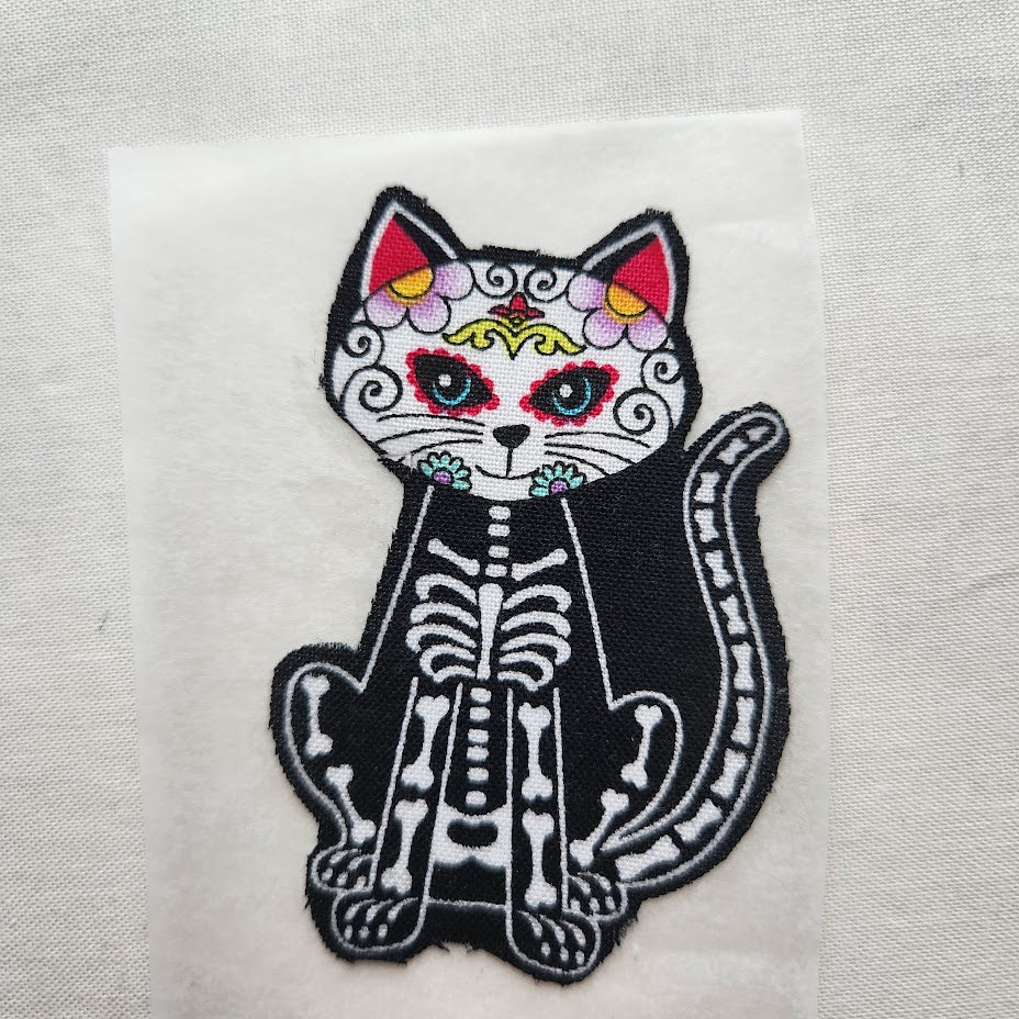 Skeleton Cat Iron-on Applique Patch