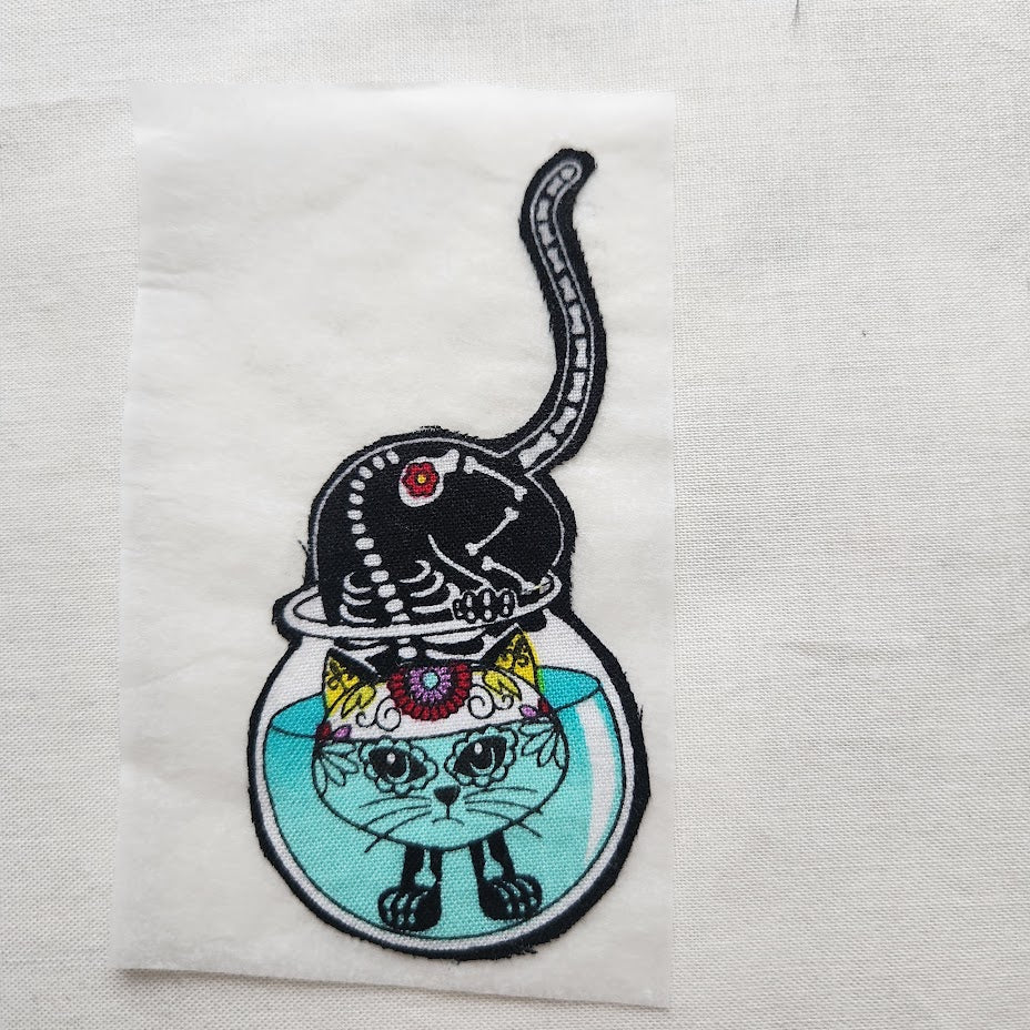 Skeleton Cat Iron-on Applique Patch