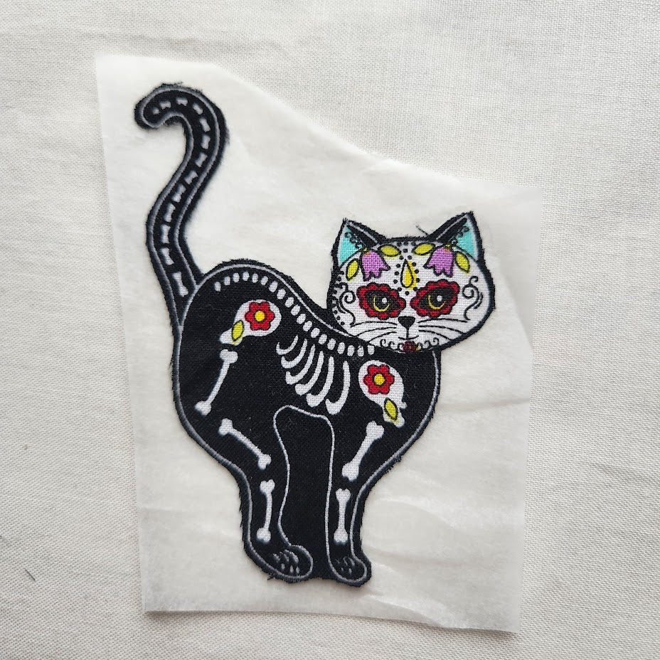 Skeleton Cat Iron-on Applique Patch