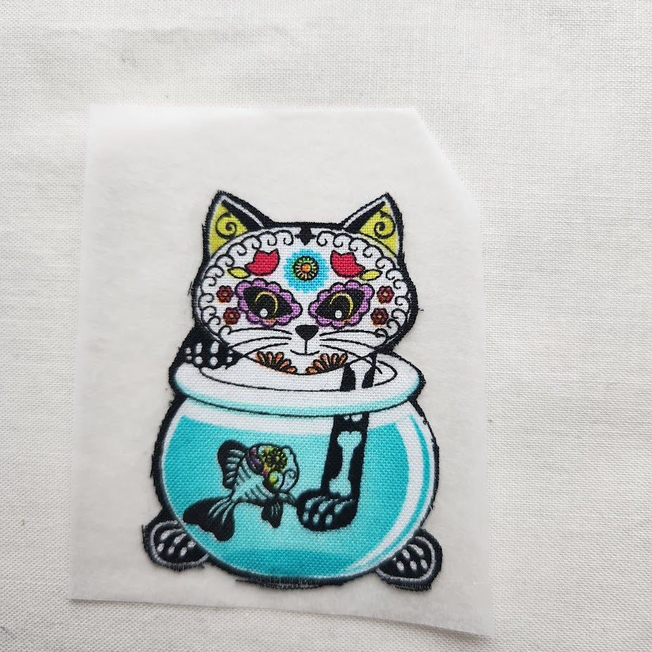 Skeleton Cat Iron-on Applique Patch