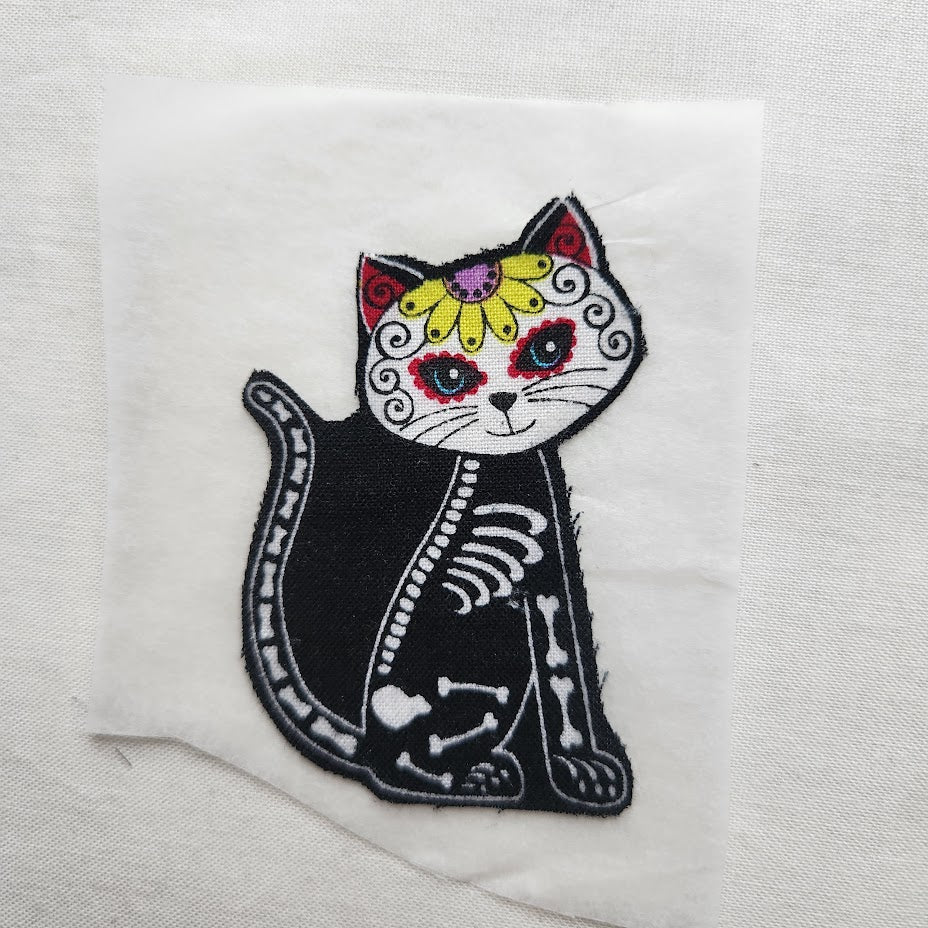 Skeleton Cat Iron-on Applique Patch