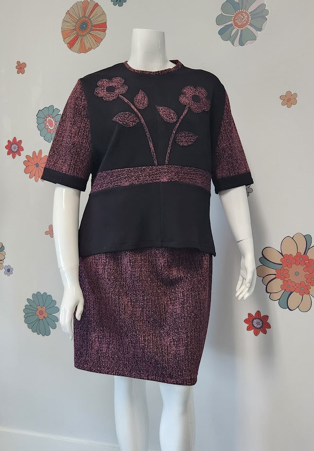 Black and Pink Top & Skirt Set - XL