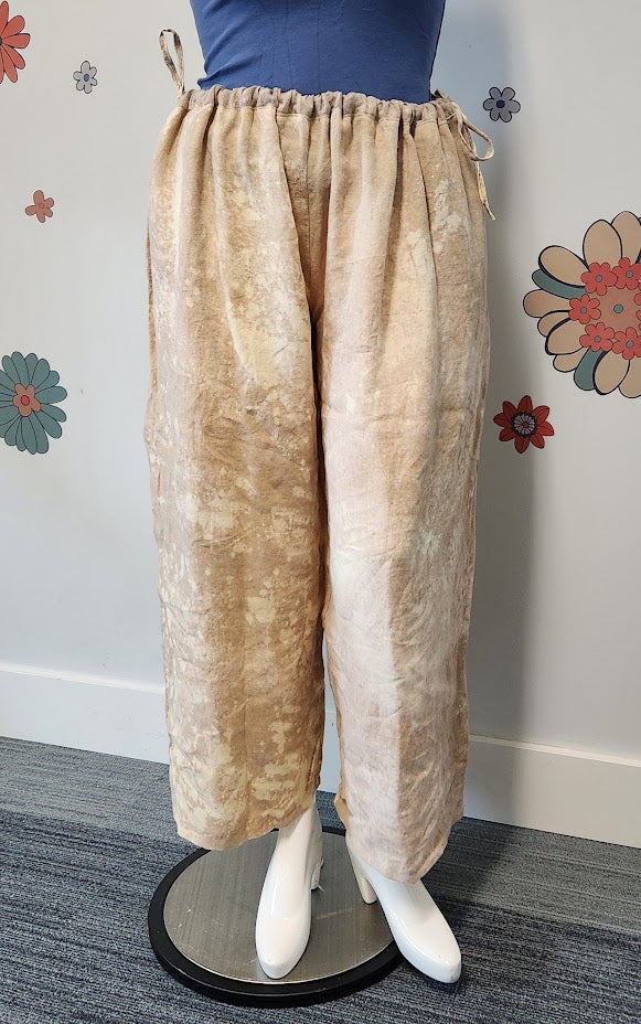 Upcycled Linen Jalu Pants — Mottled Bleach Finish