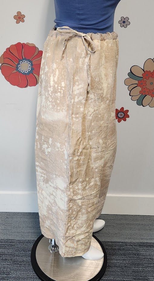 Upcycled Linen Jalu Pants — Mottled Bleach Finish