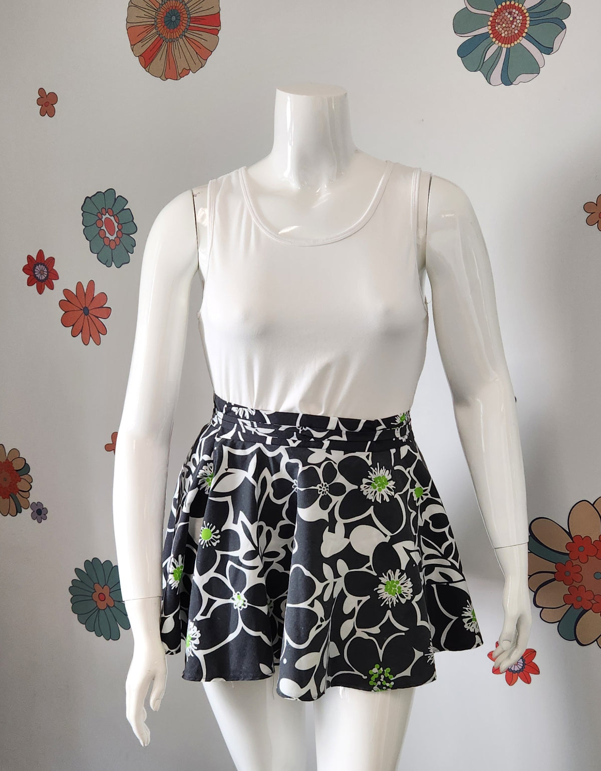 Black and White Floral Wrap Skirt