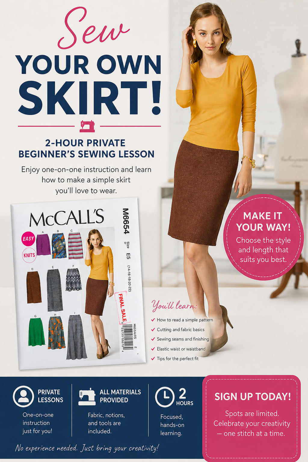Private Sewing Lessons - Sew a Simple Skirt